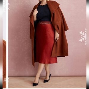 Shawl-Lapel Wool Blend Open-Front Coat